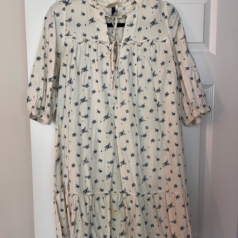 Universal Thread Cream Dress with Navy Floral Design